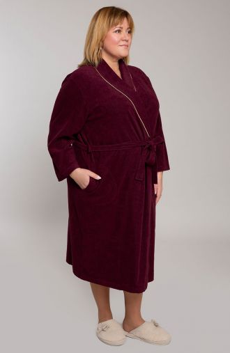 Бургундски плетен халат за баня с джобове