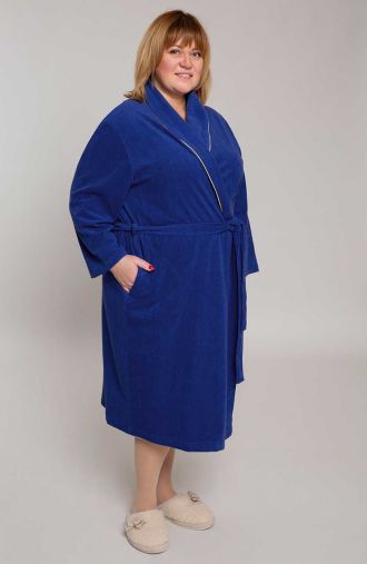 Трикотажен халат с джобове в цвят метличина