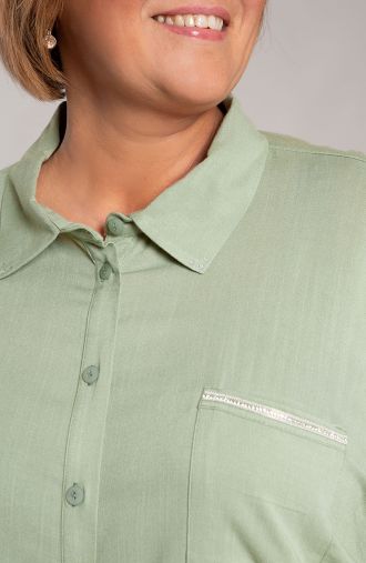 Ленена риза в цвят шам фъстък с джоб