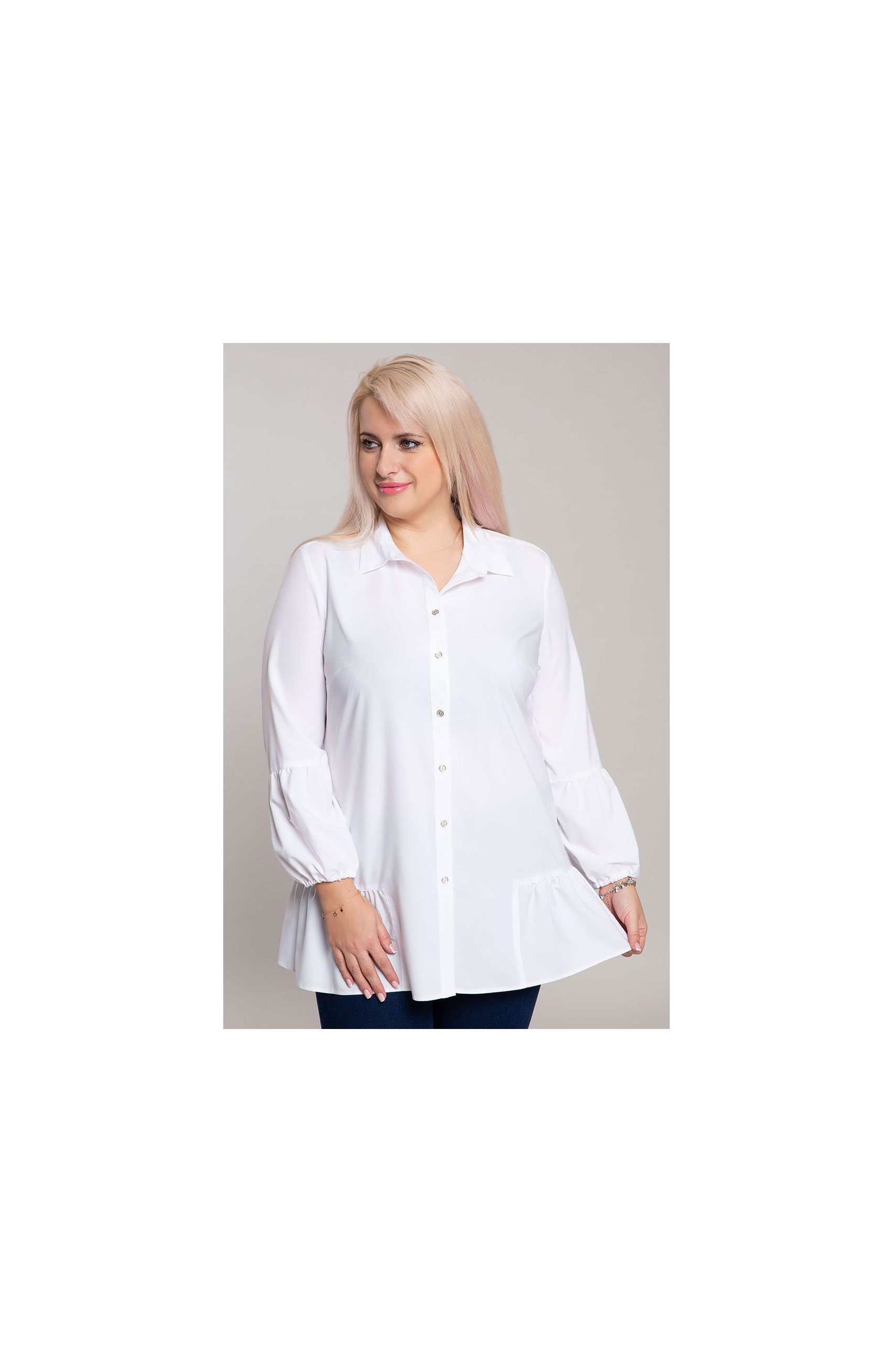 Бяла риза туника с къдрици
