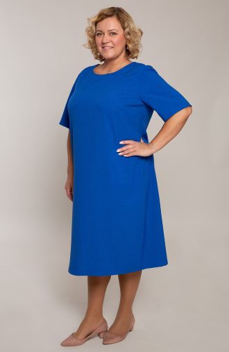 Синя ленена рокля с цип