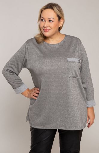 Сив пуловер със сребърна нишка