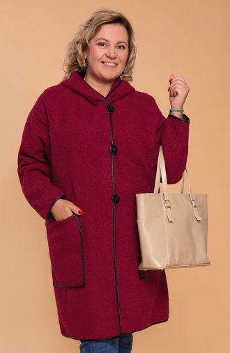 Семпло палто от букле в цвят бордо