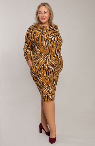 Еластична оранжева рокля тип зебра