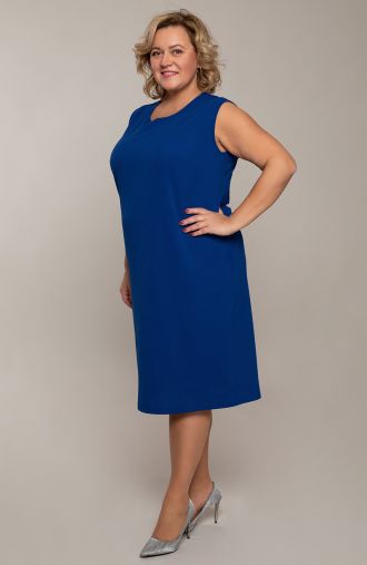 Синя рокля в цвят метличина с дантелена блуза