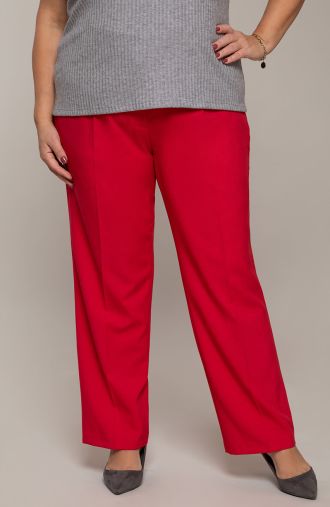 Червен ленен панталон с кант