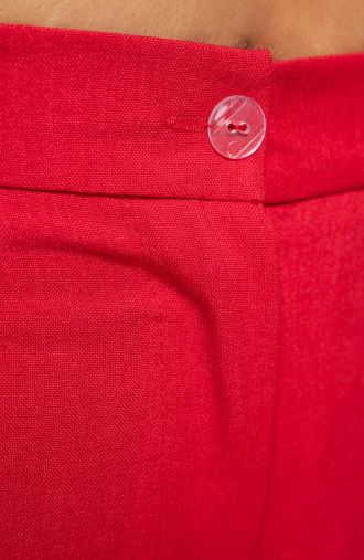 Червен ленен панталон с кант