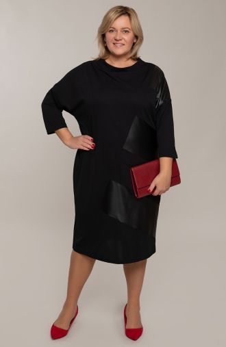 Черна рокля с кожени елементи