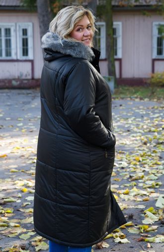 Черно дълго зимно яке с качулка