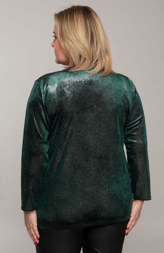 Зелена велурена блуза със сребрист блясък