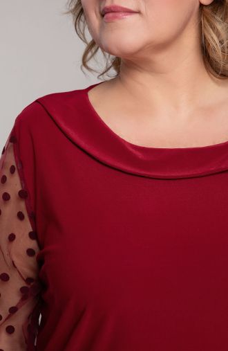 Блуза с ръкави на точки в цвят бордо