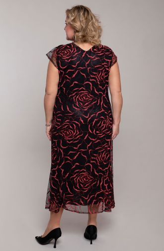 Дълга брокатена рокля с червени рози