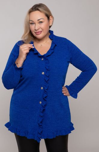 Пуловер с волан в цвят на метличина