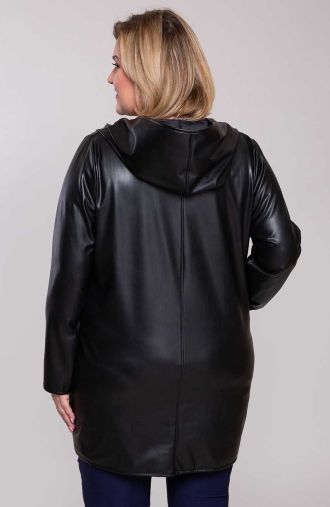 Черно елегантно палто с качулка