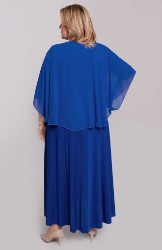 Дълга метличина синя рокля с мантила