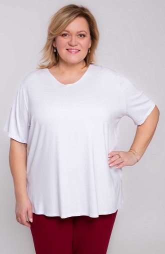 Бяла обикновена тениска с голям размер с къс ръкав | Модни големи размери