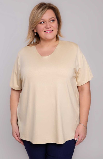 Бежова обикновена дамска тениска с голям размер с къс ръкав | Модни големи размери