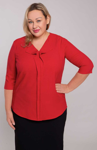 Свободна ленена блуза, наситено червено