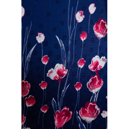 Тъмно синя туника с розови цветя