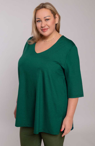 Изчистена зелена блуза с V-образно деколте