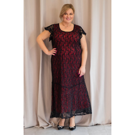 Дълга черна дантелена рокля с червена подплата - за пухкава сватба | Мода големи размери