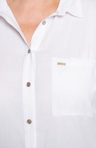 Дълга бяла риза с джоб