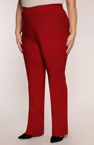 Червен прав панталон с много висока талия