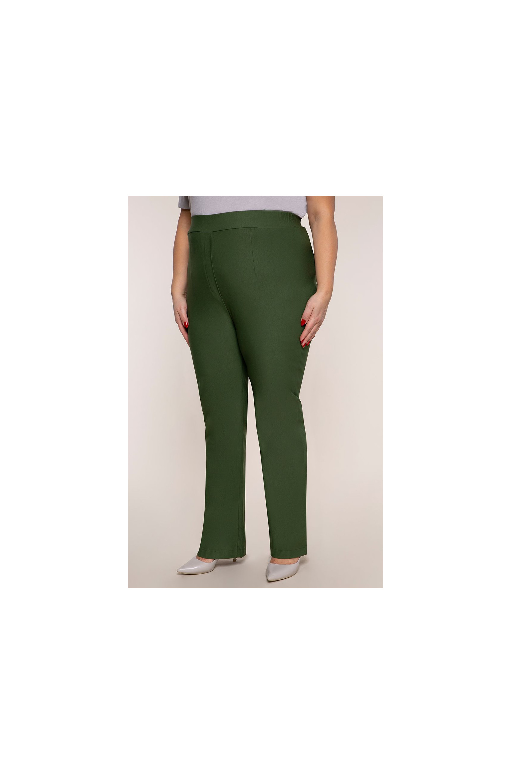 Зелен прав панталон с много висока талия