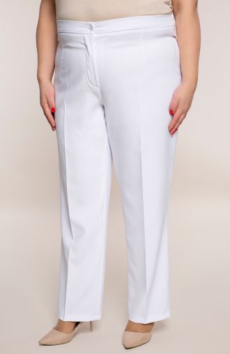 Ленен панталон с гънка в бяло